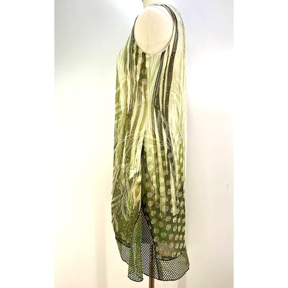 Alberto Makali Green Sleeveless Dress Asymmetrical Handkerchief Mesh Hem - Picture 4 of 7